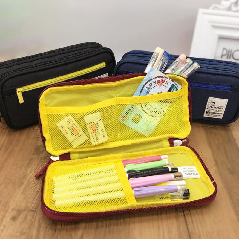 2020 Creative Zipper Pencil Case Twill Canvas Large Pen Box Kawaii Pencil Bag For Student Girl Cute School Stationery Supplies