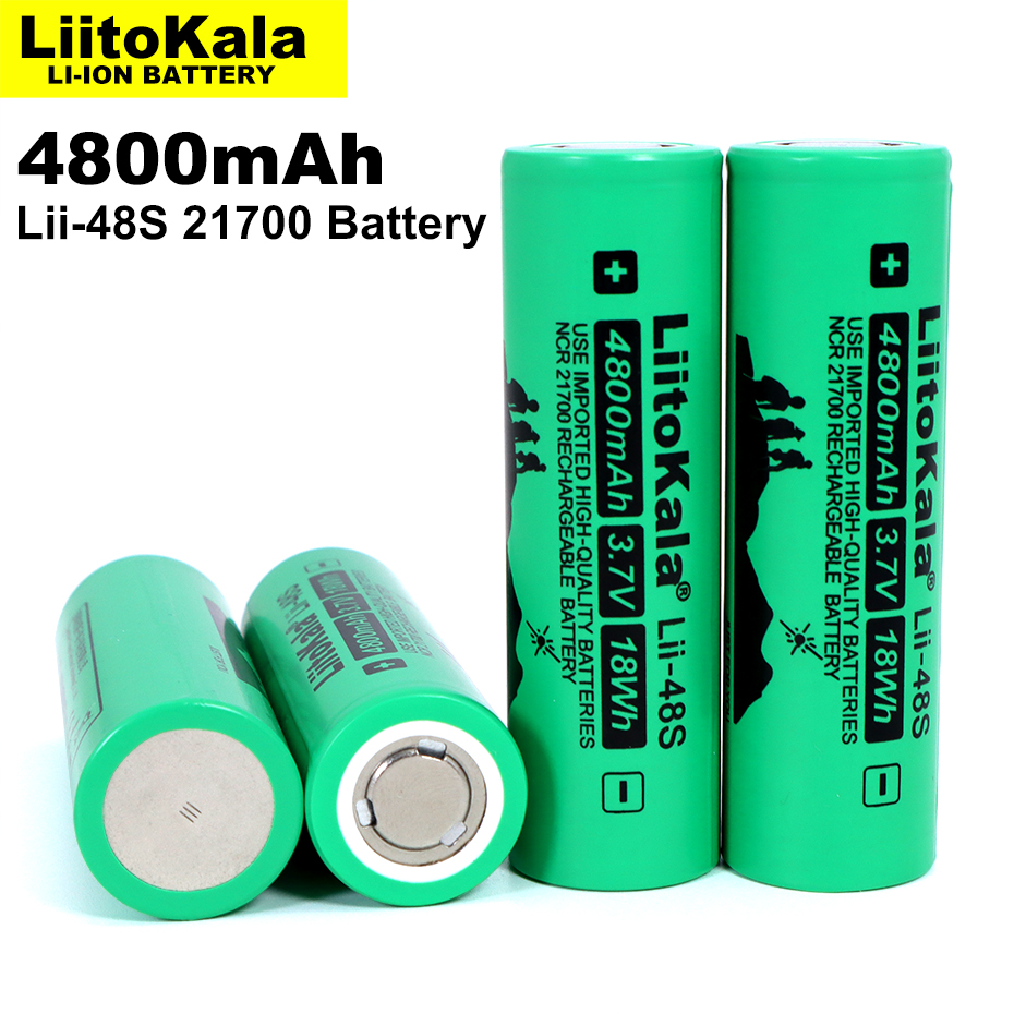 LiitoKala Lii-48S 3.7V 21700 4800mAh li-lon battery 9.6A power 2C Rate Discharge ternary lithium batteries DIY Electric bicycle