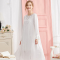 Female Cotton Nightgown Elegant Long Sleeve Princess Long White Sleeping Dress Palace Nightdress Plus Size White Pink Lace