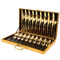 Spklifey Gold Cutlery Set Stainless Steel Knife Fork Set Luxury Dinnerware Set 16 Pcs /12 Pcs Cutlery Set Wood Gift Box