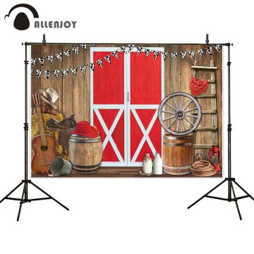 Allenjoy photophone backgrounds Western cowboy barn farm hay red wood door guitar cask hat flag photographic backdrops banner