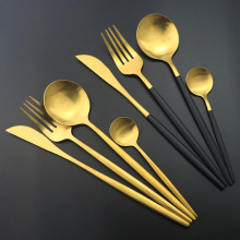 24Pcs Matte Gold Dinnerware Flatware Set 18/10 Stainless Steel Knife Fork Spoon Cutlery Set Kitchen Silverware Tableware Set