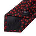 New Fashion Little Red Heart Pattern Black Men Tie 100% Silk Ties Business Wedding Party Tie Set Handkerchief Men's Gift DiBanGu