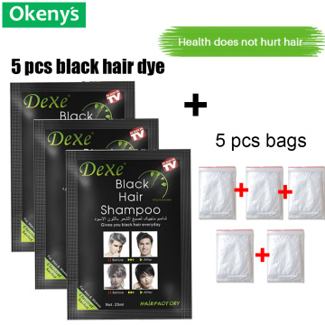 5pcs 25ml Dexe Black Hair Shampoo 5 Mins Dye Hair Into Black Herb Natural Faster Black Hair Restore Colorant Shampoo Treatment