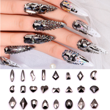 20pcs bright black nail art rhinestone crystal ornaments charm 3D rectangular Strass flat back nail crystal gemstone manicure