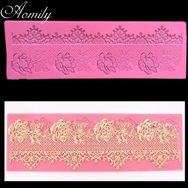 Aomily Lace Rose Wedding Cake Silicone Beautiful Flower Lace Fondant Mold Mousse Sugarcraft Icing Mat Pad Pastry Baking Tools