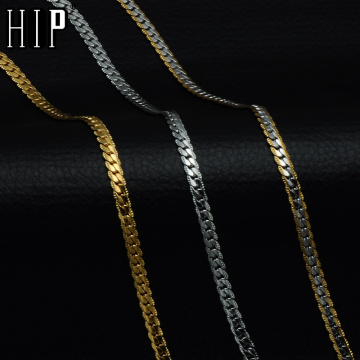 HIP Hop Gold Color Stainless Steel Curb Cuban Link Chain Necklaces Trendy Choker 50CM Long Flat Snake Chain for Men Jewelry