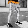 Fashionable men's jogging pants zipper pocket casual pants fitness men's sportswear stitching bottoms tight sports pants trouser