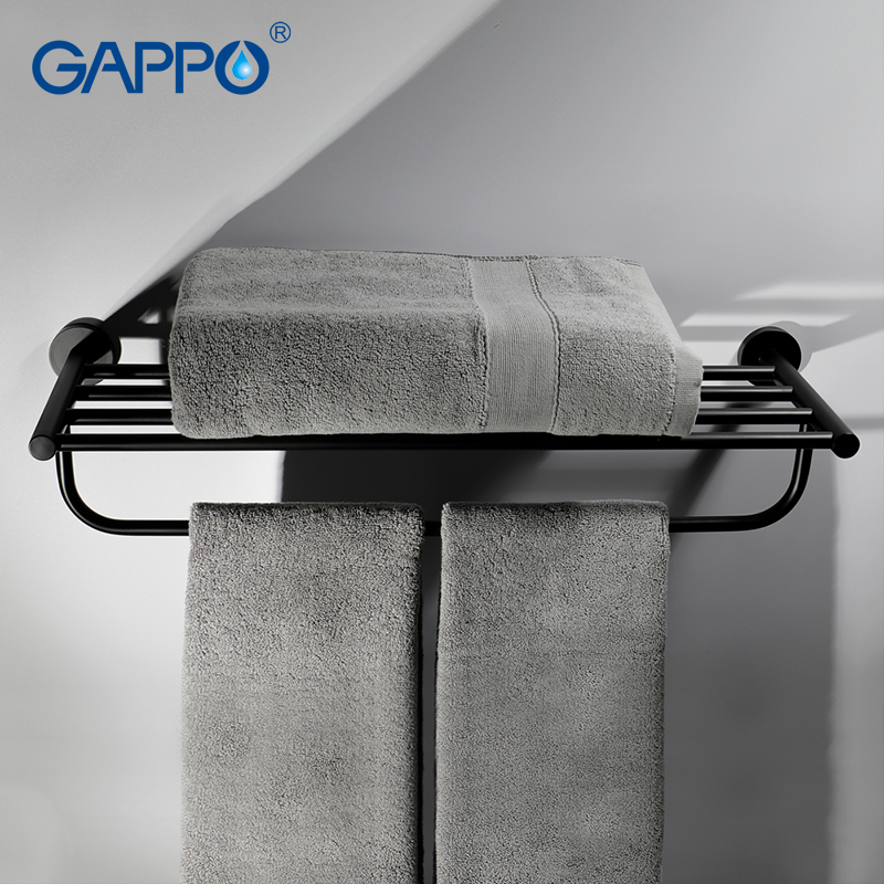 GAPPO black Towel rack stainless steel bathroom towel holder hanger rod bath hardware accessories wall mounted bath racks porte