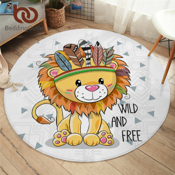 BeddingOutlet Kawaii Round Area Rug Cartoon Carpet for Living Room Lion Owl Pug Floor Mat Aztec White Rug Non-slip Dropship