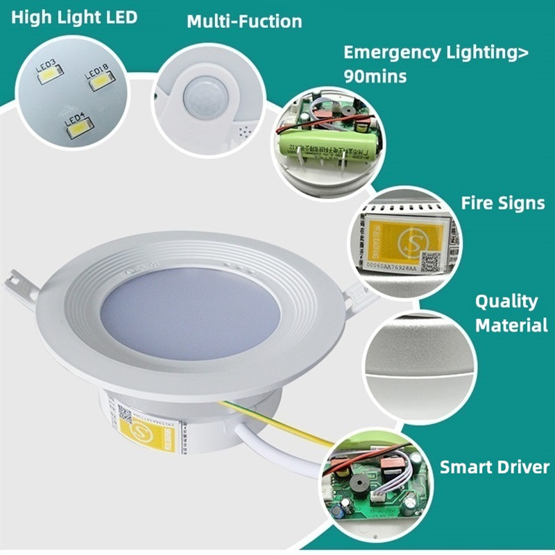 LED Down Emergency Light Lamp Fire Securtiy Motion Sound Voice Sensor Control Ceiling Power Failure Cut Outage