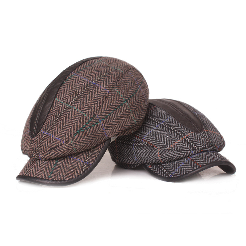 Winter Wool Tweed Flat Cap Men Large Check Newsboy Caps Fall Winter Warm Ivy Hat Cabbie Driver Retro Vintage Father Boina BLM280