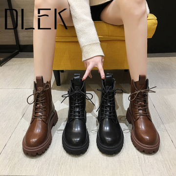 Women Short Martin Boots Ankle Lace-Up Square Heel Winter Warm Black Brown Thick Sole Platform Chunky Female Boots