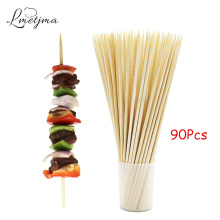 LMETJMA 90 Pcs Thick Bamboo Skewers Sticks Natural BBQ Sticks For Corn Grill Kabob Barbecue Sticks 10inch X 4mm BBQ Tools KC0228