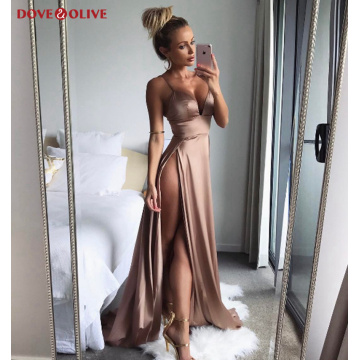 2020 Deep Pink High Split Sexy Mermaid Prom Dresses V-Neck Spaghetti Straps Formal Party Backless Evening Gowns vestidos de gala