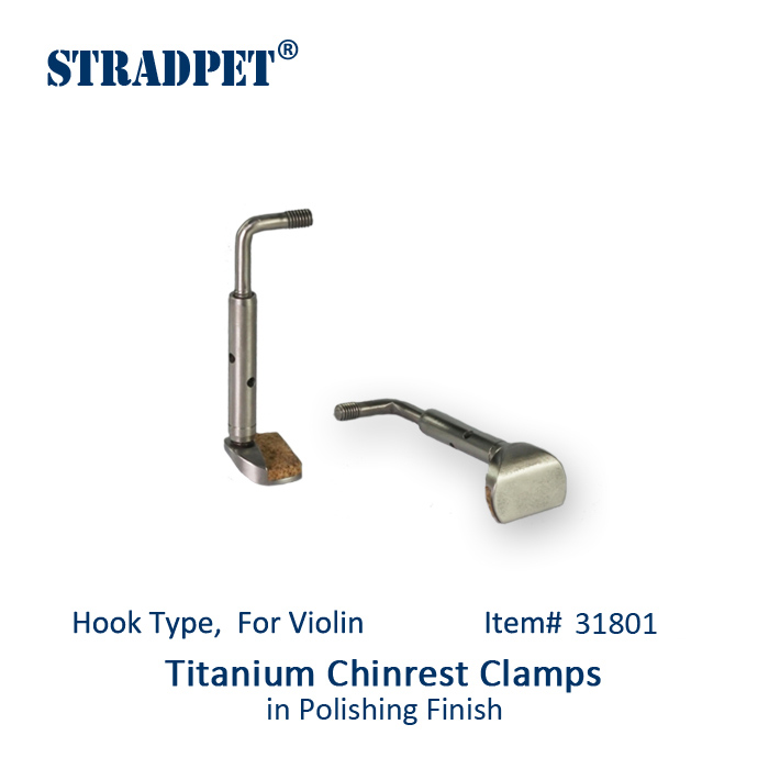 STRADPET Titanium Chinrest Clamps, in Bright and Gun Gray, Hook Type, for Violin