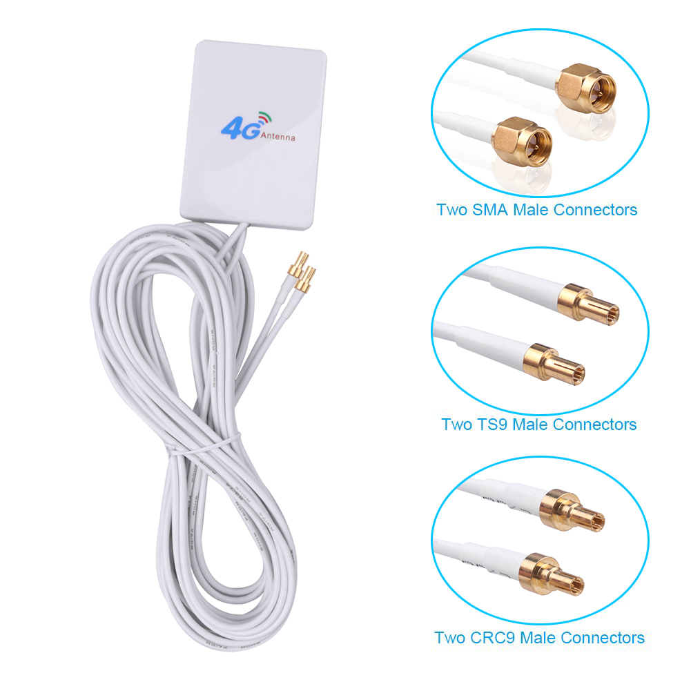 TS9 CRC9 SMA Connector 4g LTE Pannel Antenna Dual Slider Connector White With 2.9M Wire For Huawei 3G 4G LTE Router Modem Aerial