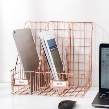 Nordic Wrought Iron Grid File Holder Single Layer Desk Shelf Magazine Book Storage Rack Office Stationery Organizer