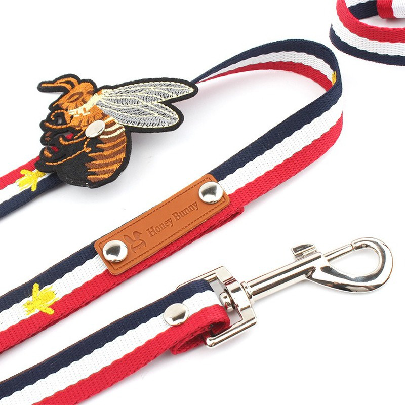 Pupply Dog Harness Leash 2pcs Sets Fashion Bee Embroidery Teddy Collar Dog Walking Rope Chain For Small Dogs Puppy