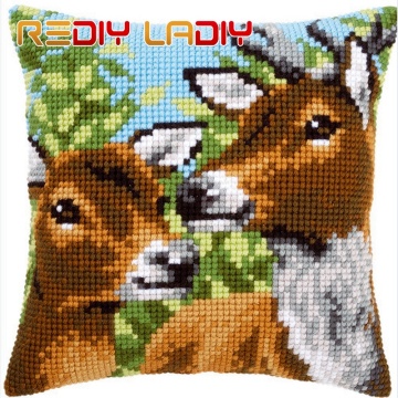 Cross Stitch Cushion Fawn Deer Make Your Own Pillow DIY Chunky Cross Stitch Kits Pre-Printed Canvas Acrylic Yarn Pillow Case