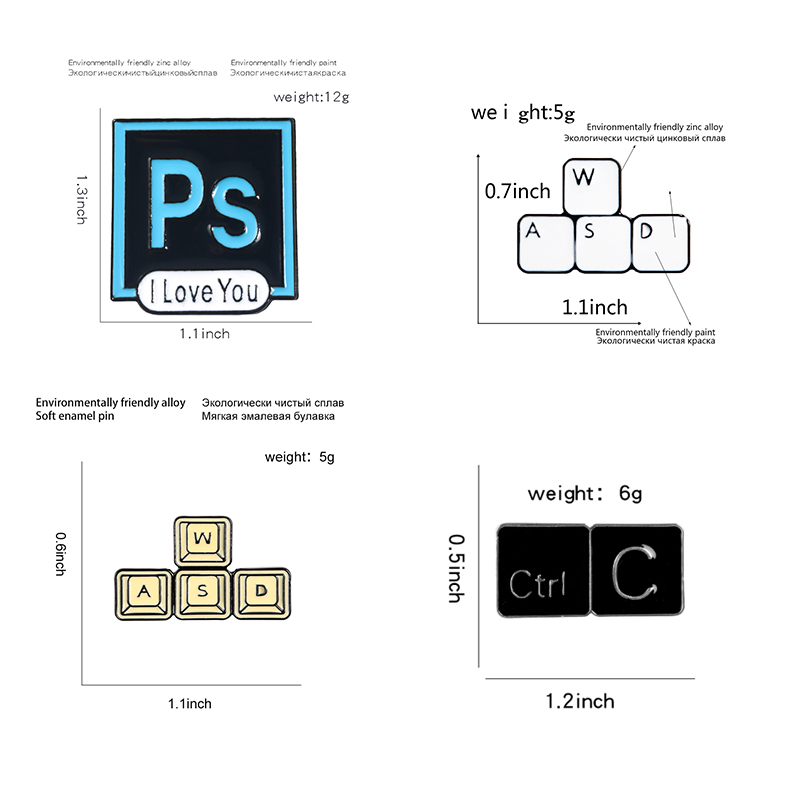 WASD PS LR AI computer game software Enamel needle Keyboard Brooch cup cartoon lapel pin badge gift for friends who like plants