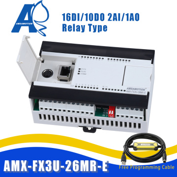 AMX-FX3U-26MR Compatible Mitsubishi MELSEC PLC Relay 2AI/1AO 16DI/10DO Ethernet MODBUS function USB-SC09-FX Programming Cable