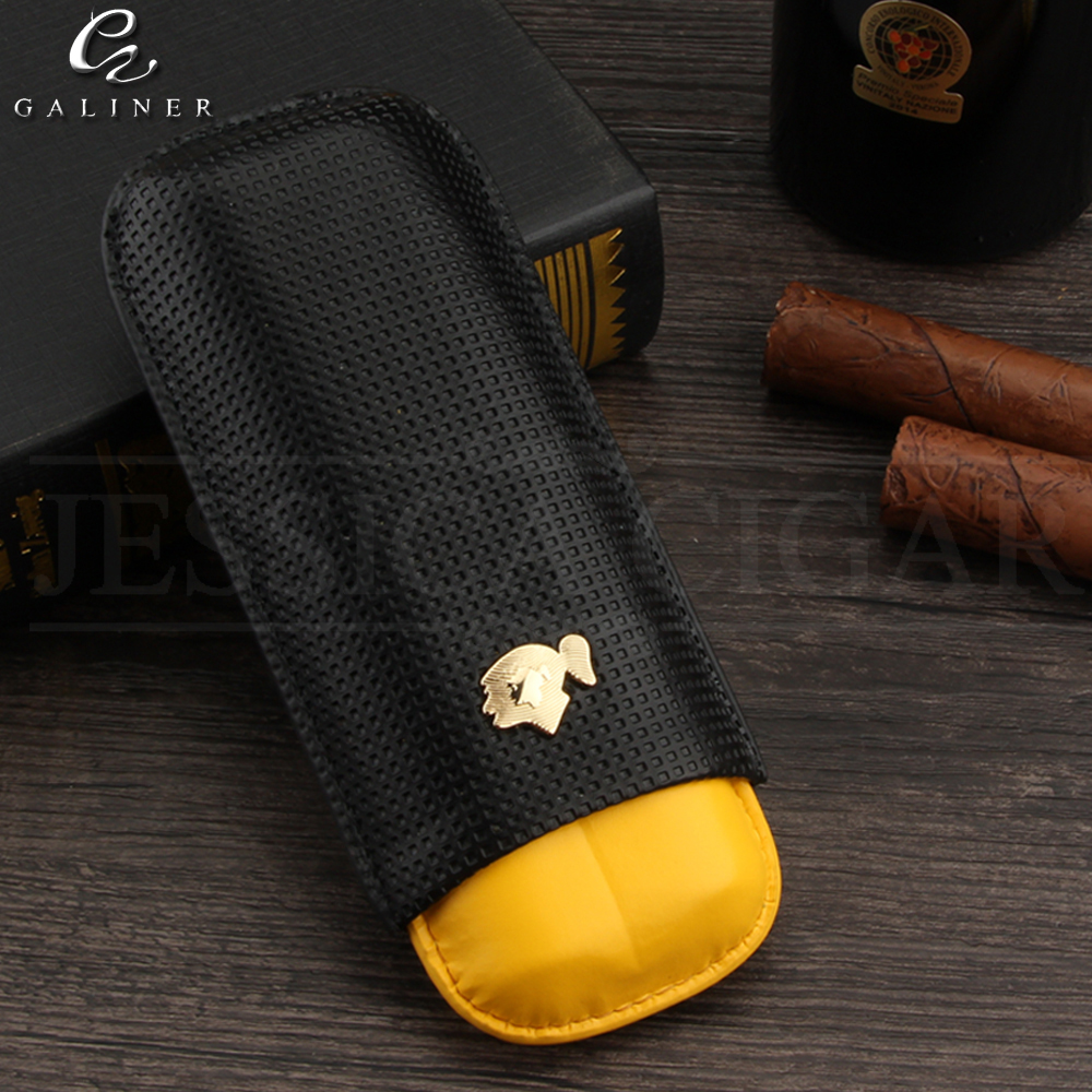 COHIBA Carbon Fibre Cigar Case Leather Mini Cigar Humidor Box Portable Cigars Holder With Gift Box