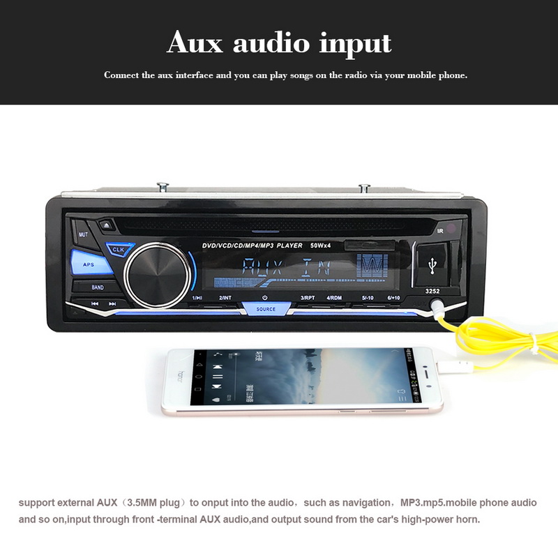 1 DIN FM AUX IN USB SD card Car Radio Stereo BT Bluetooth CD DVD MP3 player With Remote Control Audio Music Removable panel
