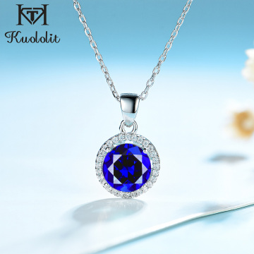 Kuololi Solid 925 Sterling Silver Pendant Gemstone Blue Spinel Sapphire Necklaces For Women Party Gifts For Women Jewelry