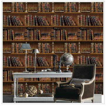 Custom Wallpaper European Style Retro Bookshelf Wooden Frame Murals Library Bookstore Study Backdrop Wall Sticker 3D Wallpapers