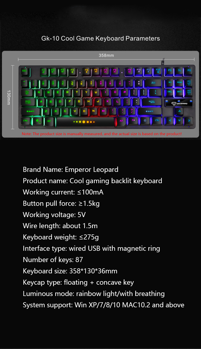 GK-10 Luminous Characters Through 87-key Notebook Gaming Manipulator Keyboard For Compuer Gamer Keyboards For Lol