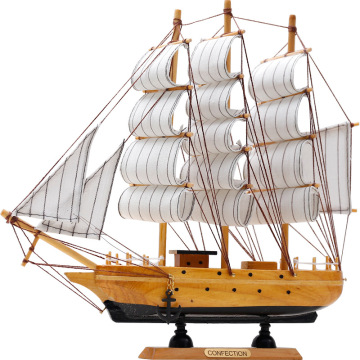 Mediterranean Wooden Crafts Sailing Boat Figurine Ornament Vintage Simulation Sailboat Model Ship Home Office Desktop Decor Gift
