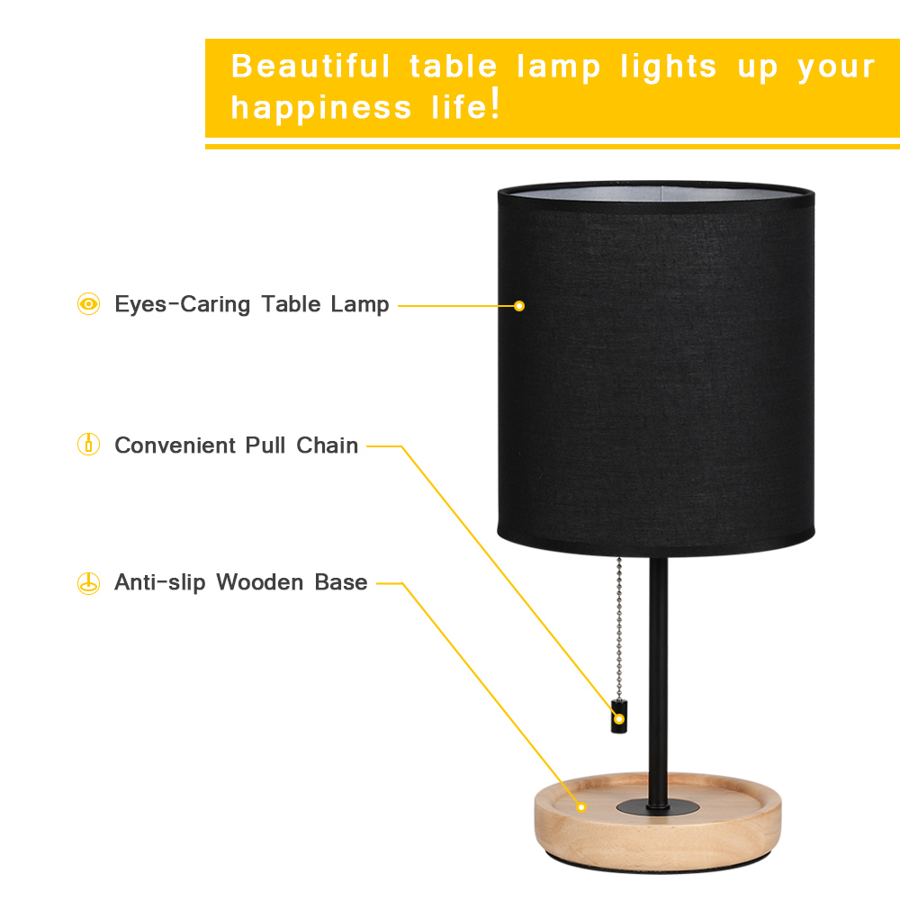 Simple Modern Nightstand Lamp with Wooden Base