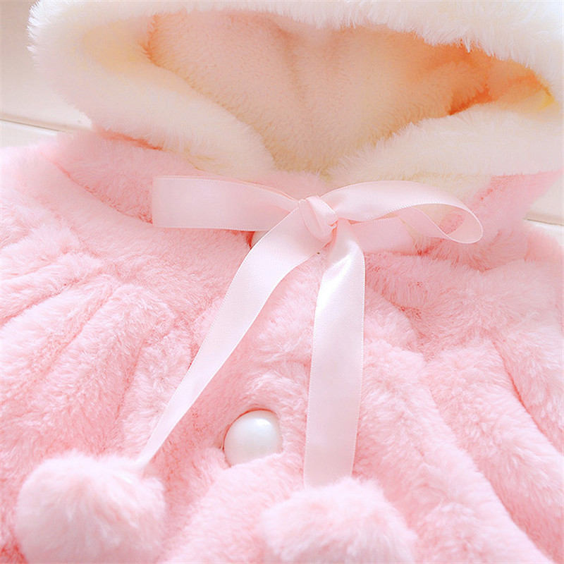 Winter Baby Girl Cotton Coat Princess Thick Warm Jacket Children's Cotton Outwear Cute Rabbit Ears Coat Hooded Cotton Coat