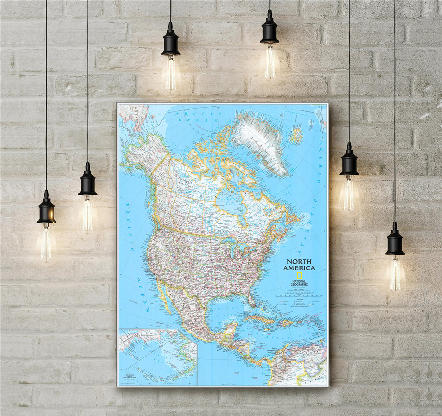 North America Map Precise Detail Comprehensive Geography Learning Education Home Decor Canvas Print Wall Art Sticker