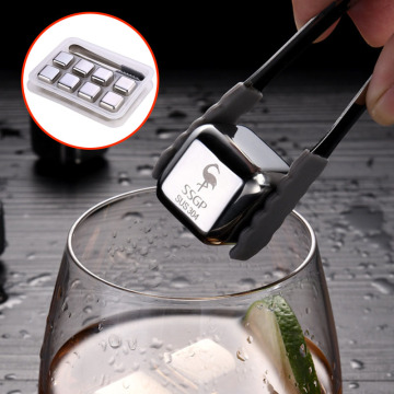 Ice Cubes Wine Coolers Whiskey Chillers Cool Beer Stones Reusable Chilling Stones Bar Plastic Box+Silicon Ice Tongs 4/6/8PCS Set