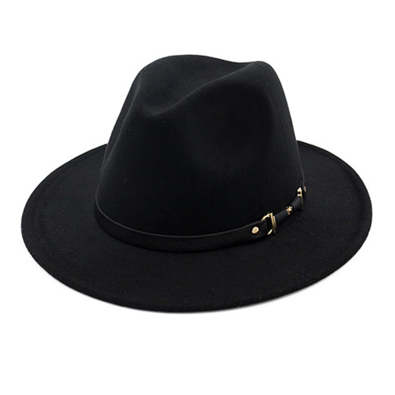 YOYOCORN Wide Brim Simple Church Derby Top Hat Panama Solid Color Felt Fedoras Hat for Men Women artificial wool Blend Jazz Cap