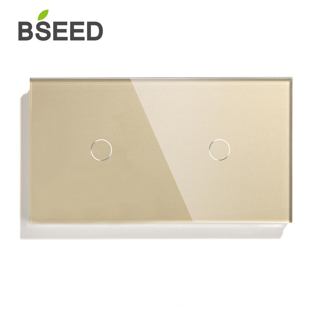 Bseed 2 Gang Touch Switch 157mm 1 Way 2 Way Light Switch White Black Golden Crystal Class Panel Switch Waterproof Switch