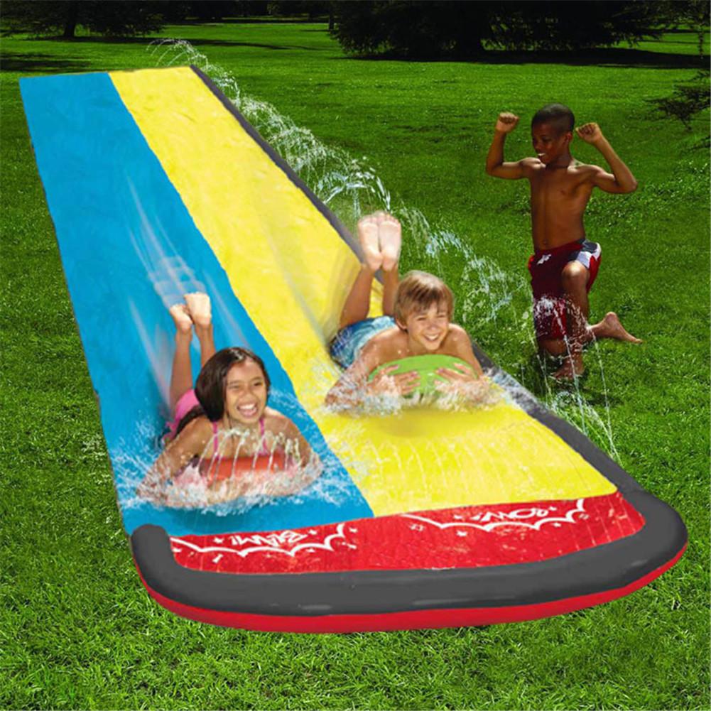 145x610 Water Park Double Surf Water Slide Outdoor Garden Racing Lawn Water Slide Spray Summer Water Games Toy toboggan aquatiqu