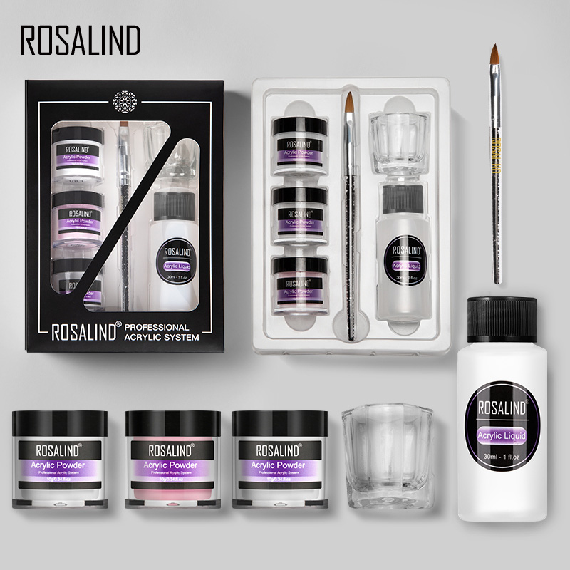 ROSALIND Acrylic Powder Set Dipping Carve Crystal Powder Gel For Nail Extension Builder Tools Manicure Set Acrylic Nail Kit