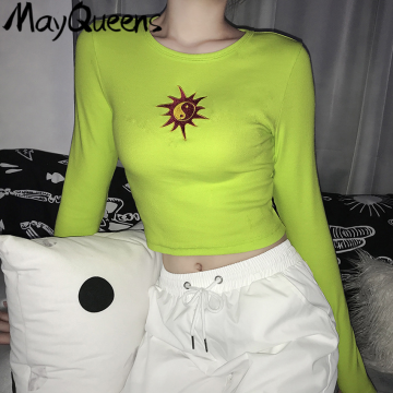 MayQueens Egirl Sexy Fall T Shirt Women Harajuku Long Sleeve Crop Top Ladies Knit Ribbed Baddie Top 2020 Cute Unif Crop Clothes