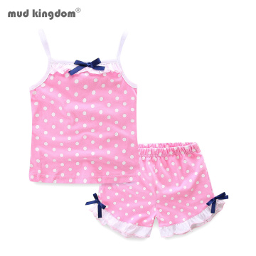 Mudkingdom Summer Girls Outfits Cute Polka Dots Ruffled Bow Camisole Kids Clothing Shorts Set