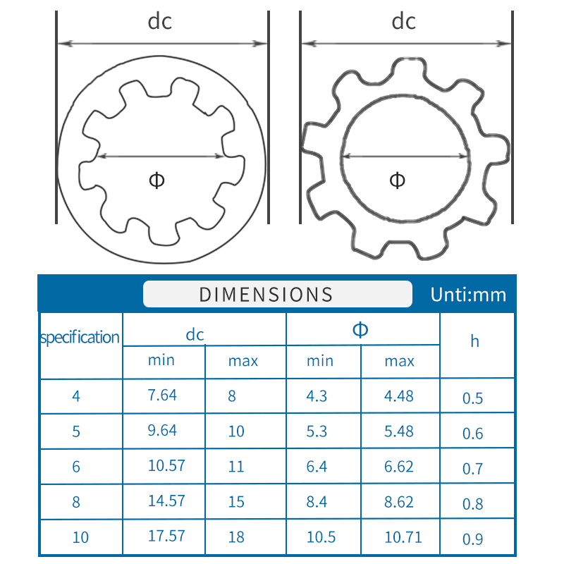 50pcs GB/T86.1/86.2 M3 M4 M5 M6 M8 M10 304 Stainless Steel Washers External Toothed Gasket Washer Serrated Lock Washer