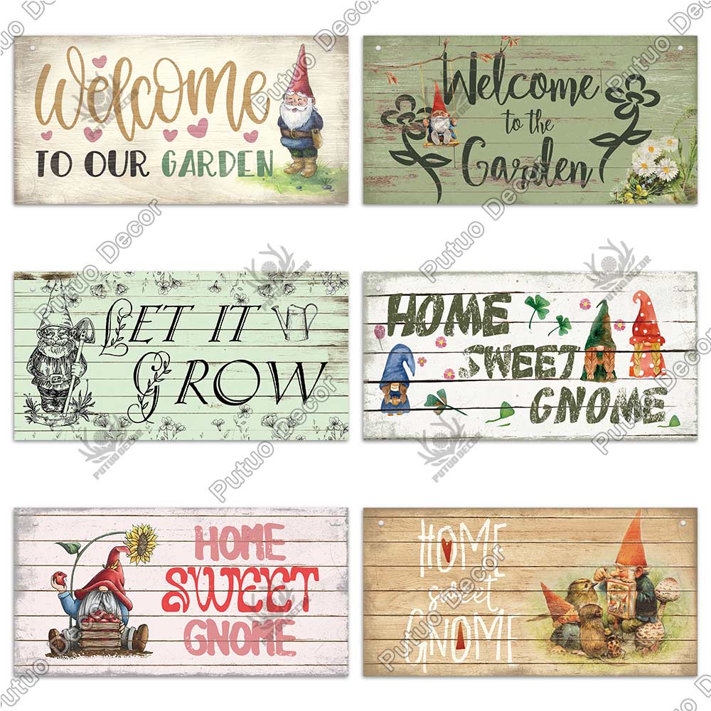 Putuo Decor Garden Home Gnome Wooden Signs Decorative Plaques for Garden House Door Wall Decoration Family Housewarming Gift