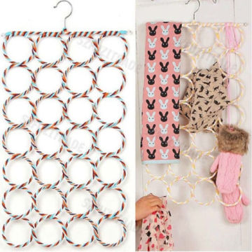 9 28 Ring Scarf Shawl Scarves Holder Foldable Tie Belt Hook Organizer Rattan Weave Hanger Wardrobe Storage Holder Display Rack