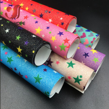 A4 Sparkly Rainbow Star Fine Glitter Floral Print Faux PU Leatherette Fabric Bow Earring Making Craft DIY Material Sheets