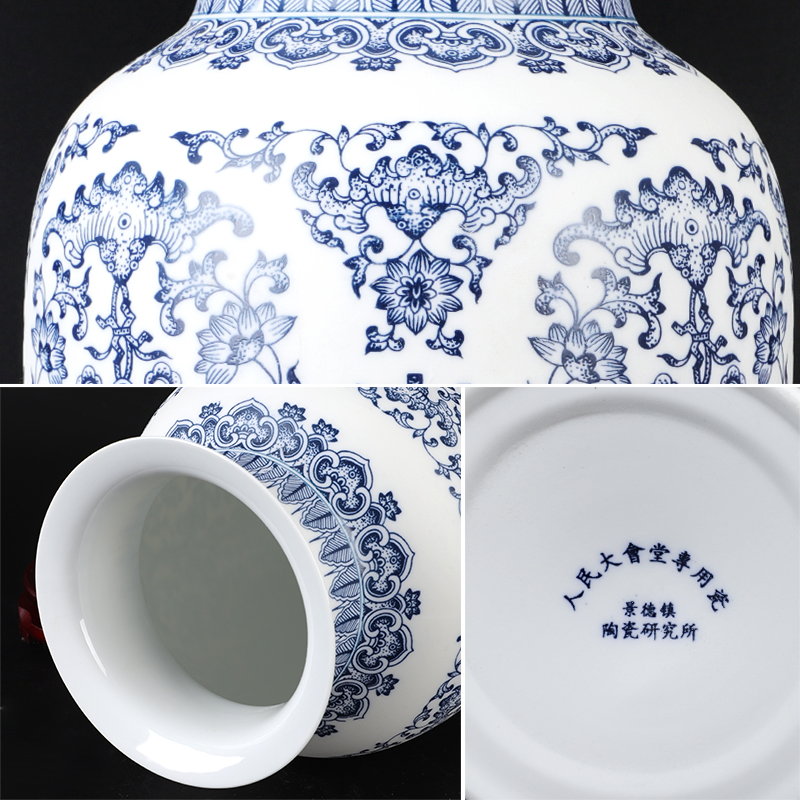Jingdezhen Ceramic Vase Retro Dumb Light Blue and White Porcelain Flower Arrangement Large Dry Flower Vase Porcelain Vase