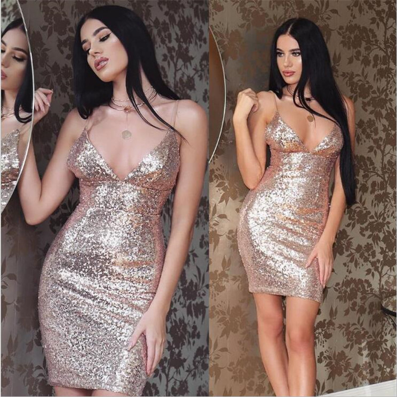 2021 New Sexy Red Gold Sequins Summer Dress Women Mini bodycon Party dress elegant Luxury Night club Dresses vestidos clothes