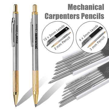 2mm/3mm Leads Mechanical Pencils for Carpenters Builders Clutch 2B Pencil+2 Pencil Lead for Drawing Engineering Marking