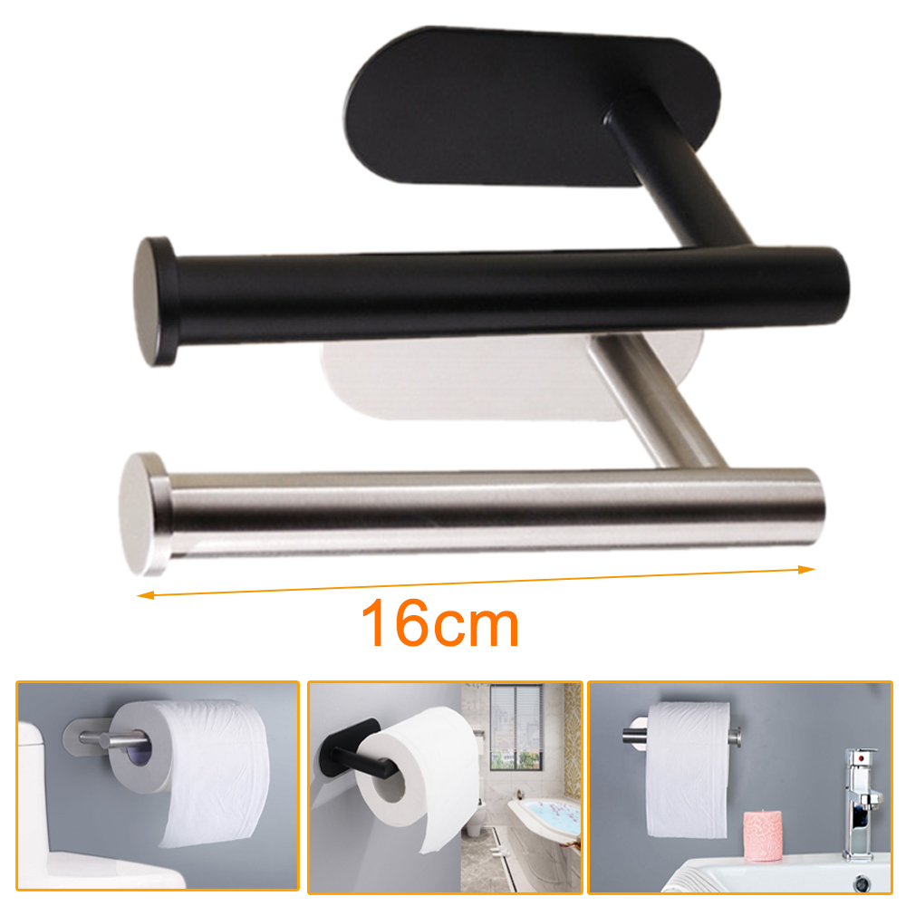 Kitchen WC Toilet Paper Roll Holder Black Wall Mount Toilet Paper Tissue Towel Holder Stainless Steel Punch-free Towel Hanger